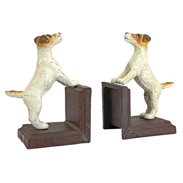 Jack Russell Terrier Dog Cast Iron Sculptural Dog Bookend Pair